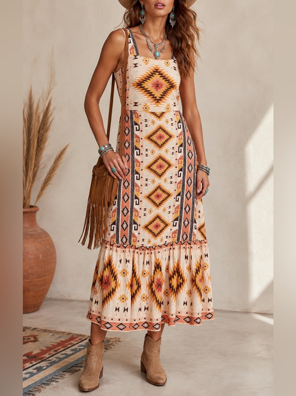 🌵 Never Fully Dressed Bridget Aztec Boho Maxi Dress NWT US 6